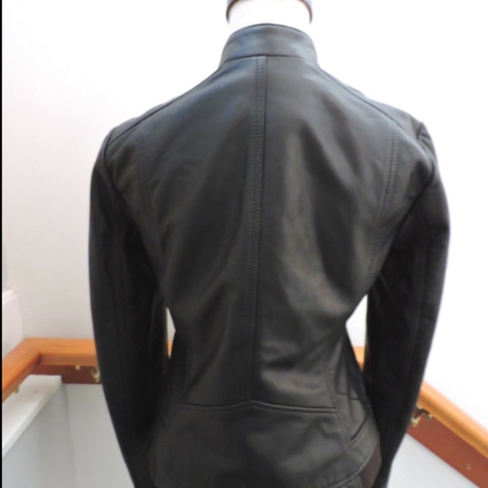 BERNARDO BLACK LEATHER BIKER MOTO JACKET SLIM XS - Picture 5 of 9